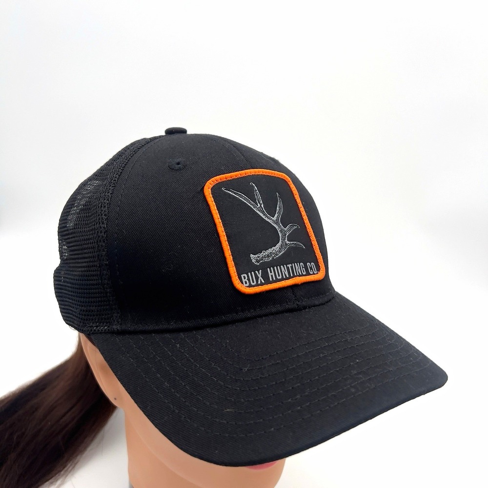 BUX Hunting Co. Black Trucker Hat Deer Antler Logo Orange Hunting Cap